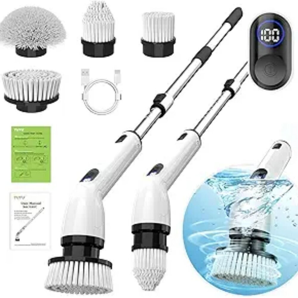 Electric Spin Scrubber Cordless Bathroom Shower Cleaner Adjustable Waterproof